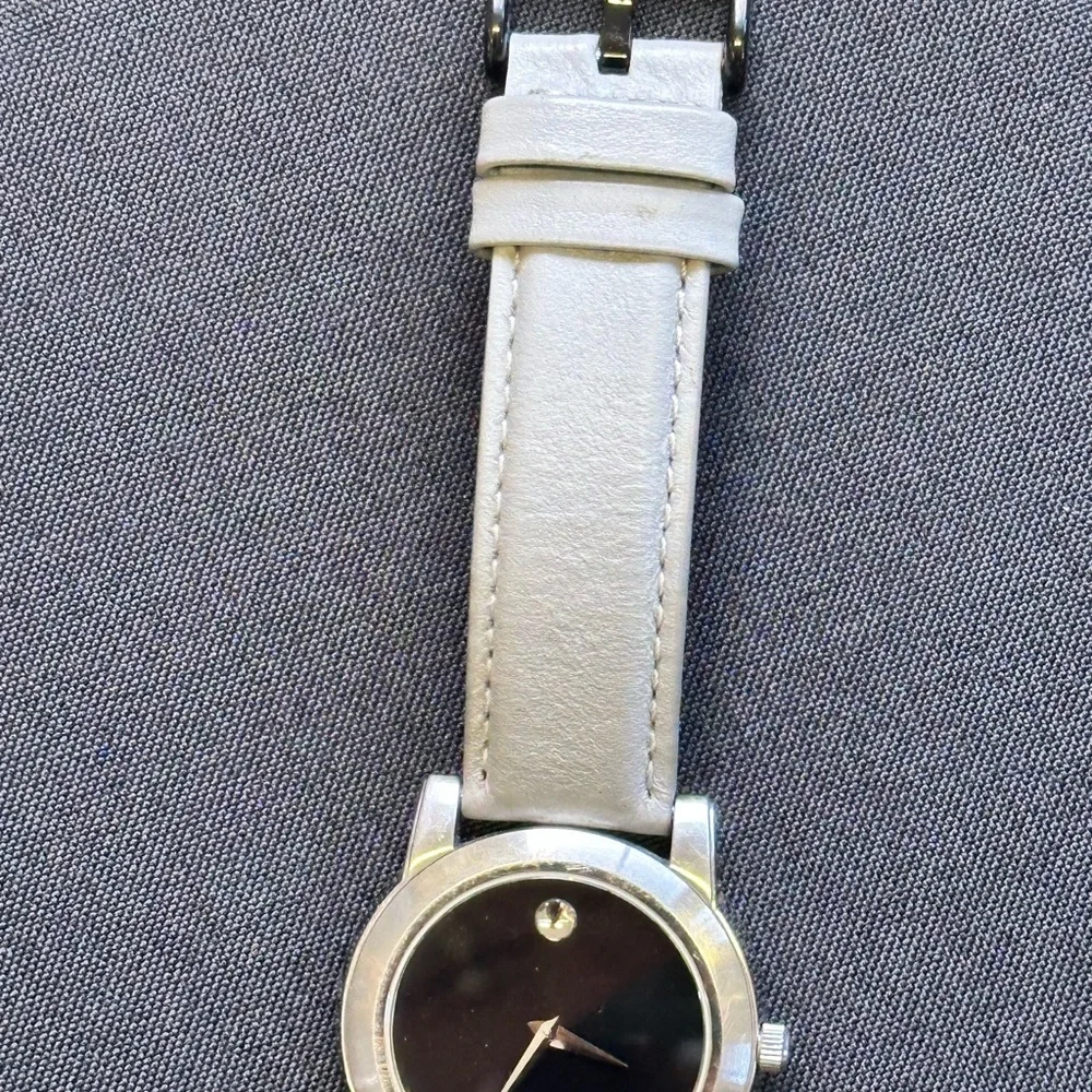 Movado Black Face Watch with Gray Leather Band 🖤